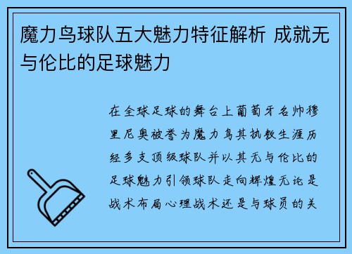 魔力鸟球队五大魅力特征解析 成就无与伦比的足球魅力