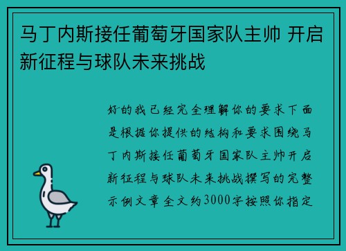 马丁内斯接任葡萄牙国家队主帅 开启新征程与球队未来挑战