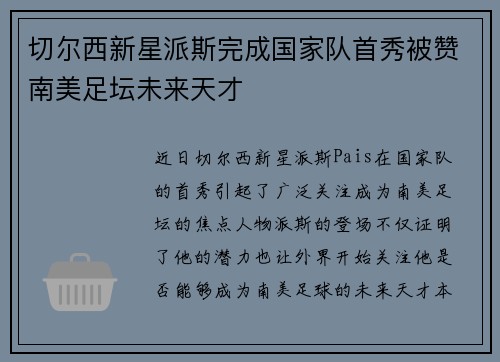 切尔西新星派斯完成国家队首秀被赞南美足坛未来天才 切尔西新星派斯完成国家队首秀被赞南美足坛未来天才
